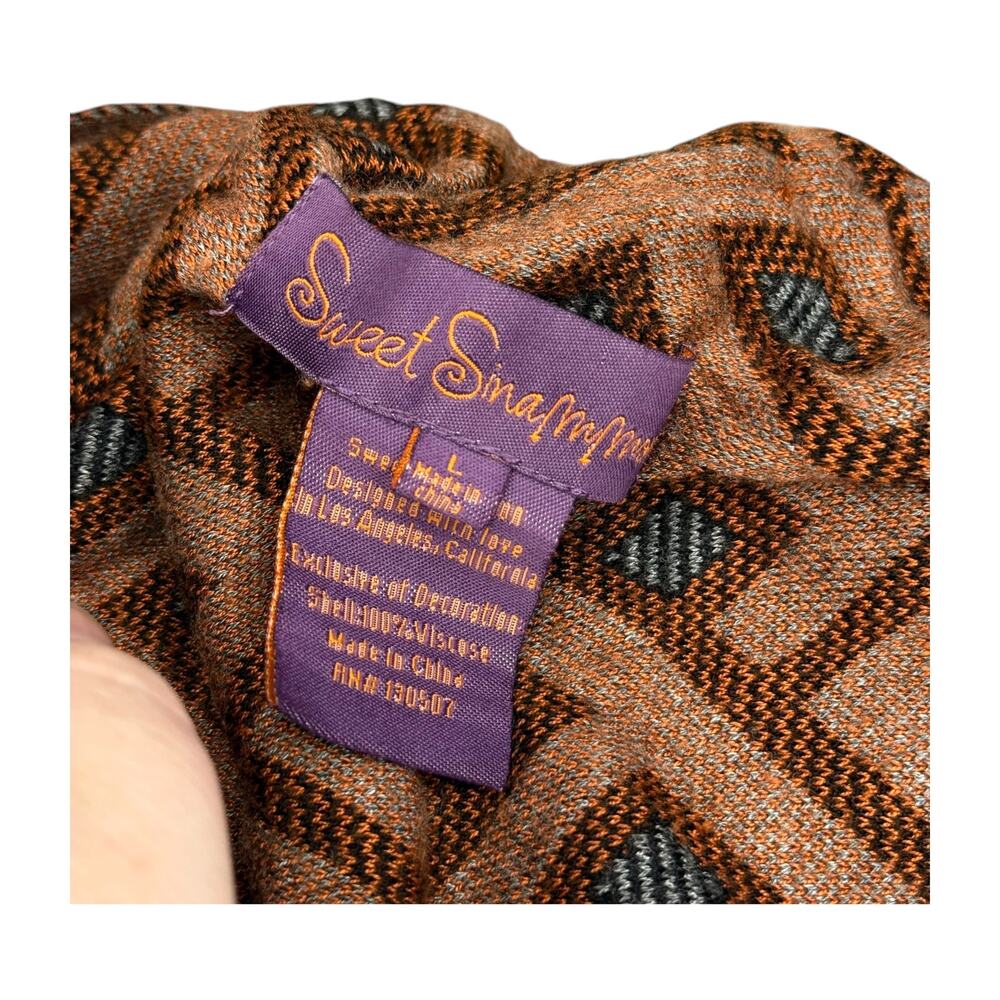 Sweet Sinnammon L Geometric Waterfall Open Cardigan Gray Orange - Picture 3 of 7